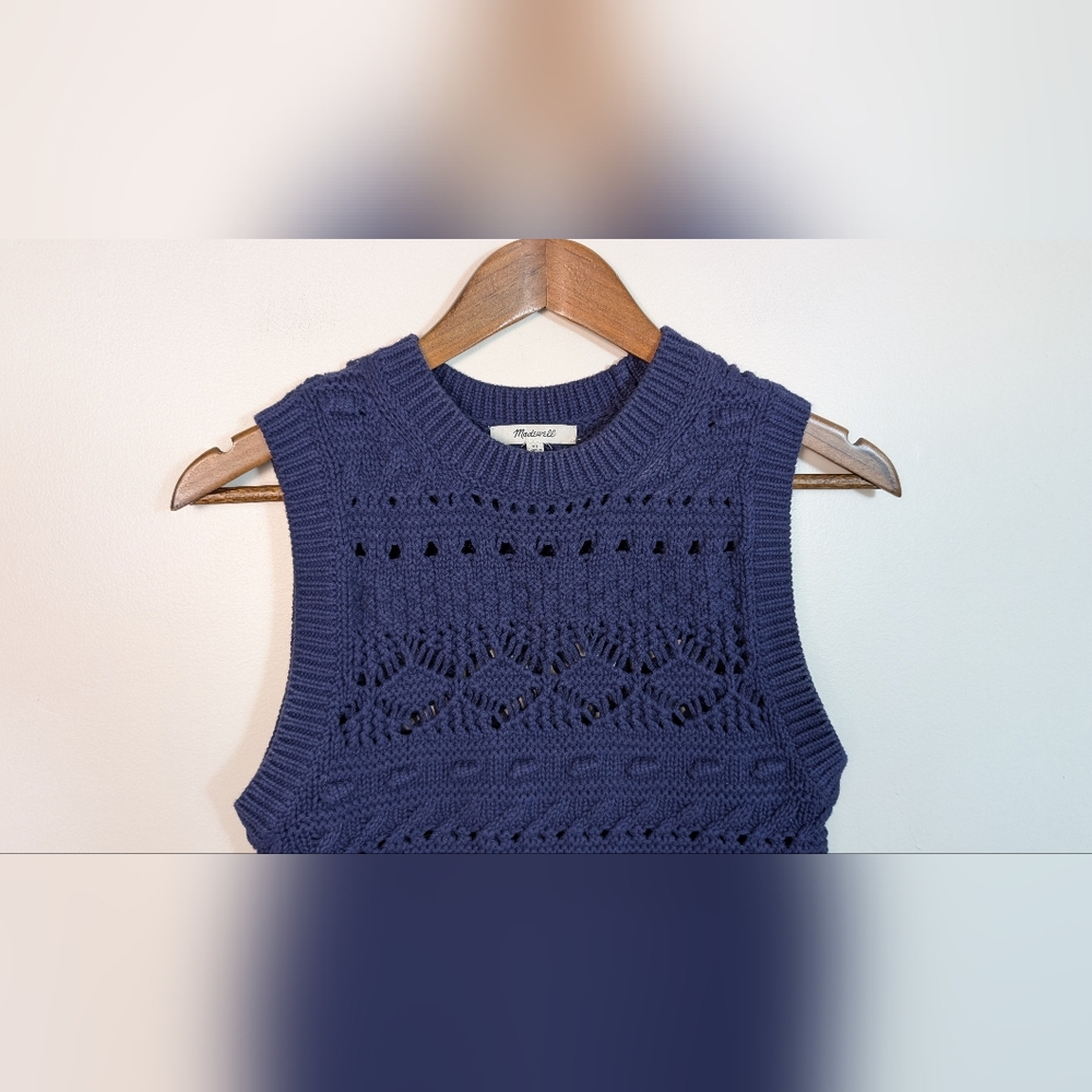 Madewell Crochet Open Knit Fresh Blueberry Blue Sweater Vest Size XS - Picture 3 of 8
